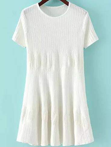 Romwe Short Sleeve Jacquard White Dress