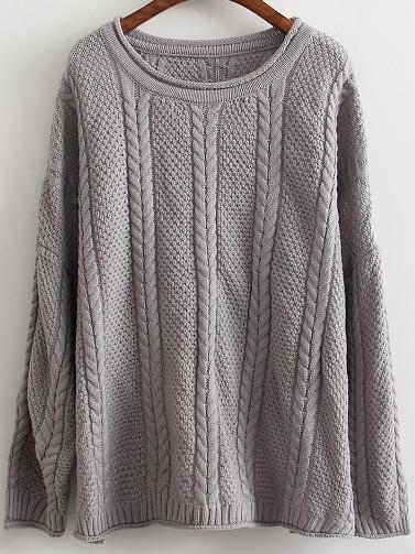 Romwe Cable Knit Dolman Grey Sweater