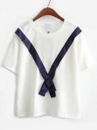 Romwe Contrast Tie White T-shirt