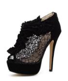 Romwe Black Hollow Embroidered High Heel Shoes