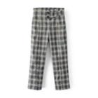 Romwe Button Detail Tailored Plaid Pants