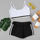 Romwe Contrast Hem Crop Cami With Striped Shorts