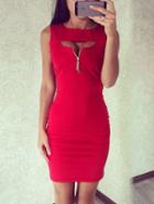 Romwe Cut Out Sexy Bodycon Red Dress With Zipper
