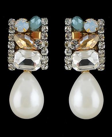 Romwe White Gemstone Drop Stud Earrings