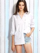 Romwe White Ice Cream Print High Low Blouse