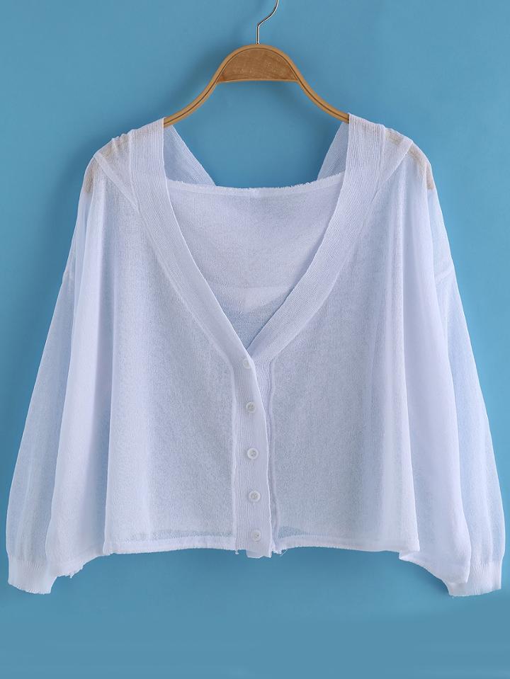 Romwe Hooded With Buttons White Cardigan