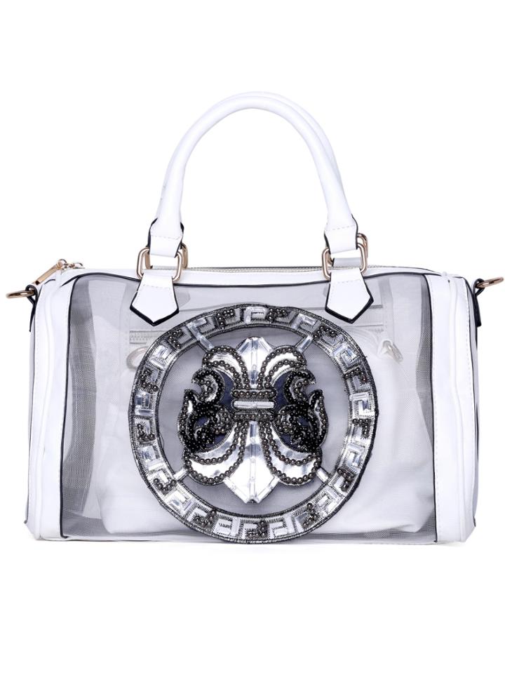 Romwe White With Bead Zipper Tote Bag