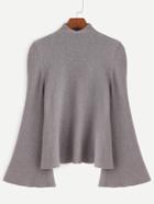 Romwe Grey Mock Neck Bell Sleeve Jersey Sweater