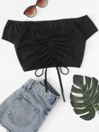 Romwe Off Shoulder Ruched Crop Tee