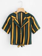 Romwe Colorful Striped Tie Front Button Top