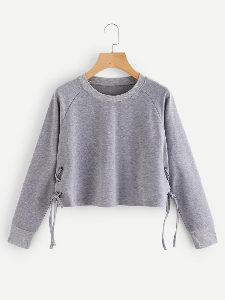 Romwe Eyelet Lace Up Side Sweatshirt