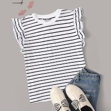 Romwe Ruffle Armhole Striped Top