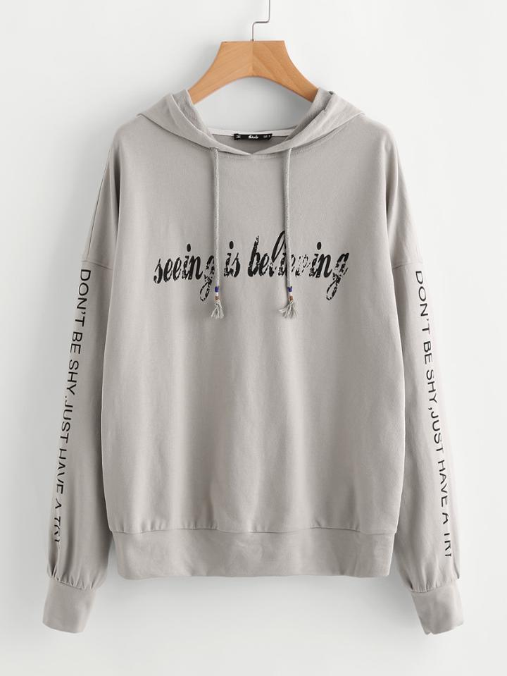 Romwe Drop Shoulder Graphic Hoodie
