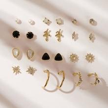 Romwe Leaf & Sun Shaped Stud Earrings 12pairs