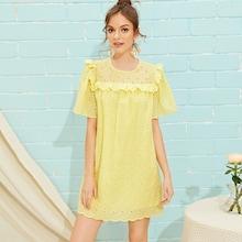 Romwe Ruffle Trim Keyhole Back Schiffy Dress