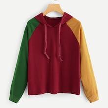 Romwe Raglan Sleeve Colorblock Hoodie