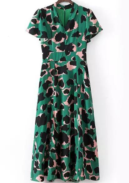 Romwe V Neck Vintage Camouflage Maxi Dress