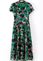Romwe V Neck Vintage Camouflage Maxi Dress