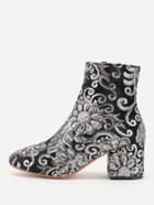 Romwe Sequin Flower Decorated Velvet Ankle Boots