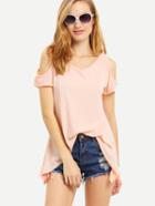 Romwe Open Shoulder Asymmetric T-shirt