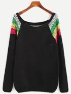 Romwe Color Block Scoop Neck Raglan Sleeve Sweater