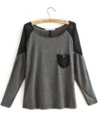 Romwe Contrast Sheer Pockets Dark Grey Blouse
