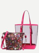 Romwe Hot Pink Trim Clear Shopper Bag With Canvas Crossbody Bag