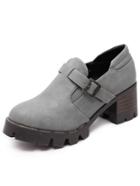 Romwe Grey Round Toe Buckle Strap Boots