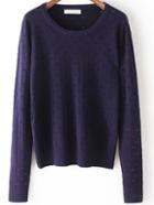 Romwe Long Sleeve Eyelet Navy Sweater