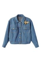 Romwe Dragonfly Embellished Denim Coat