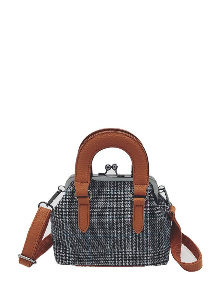 Romwe Kisslock Plaid Crossbody Bag