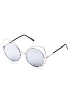 Romwe Silver Frame Mirrored Lens Cat Eye Sunglasses