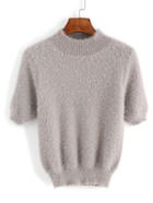 Romwe Mock Neck Short Sleeve Crop Sweater