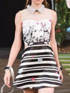 Romwe Lapel Sleeveless Zebra Print Dress