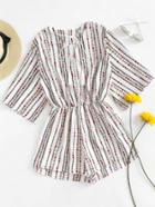 Romwe V-neckline Tassel Tie Neck Aztec Print Romper