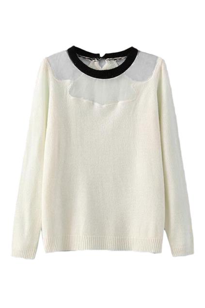 Romwe Mesh Panle White Jumper