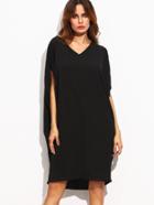 Romwe Black Dolman Sleeve Cocoon Dress