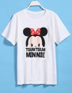 Romwe Minnie Letters Print T-shirt