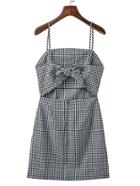 Romwe Cut Out Front Gingham Cami Dress With Bow