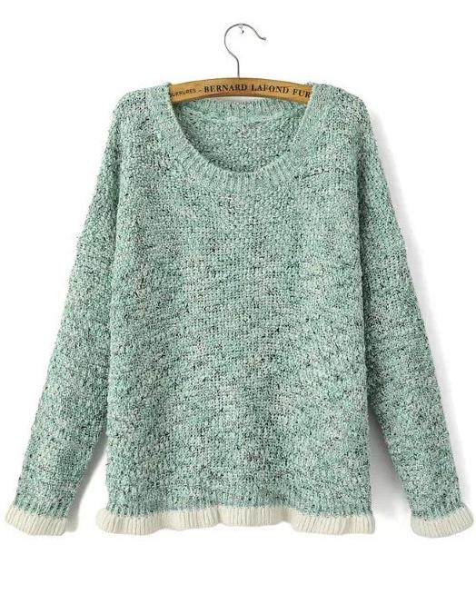 Romwe Contrast Trims Loose Knit Green Sweater