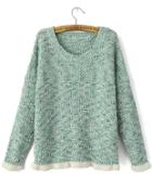 Romwe Contrast Trims Loose Knit Green Sweater