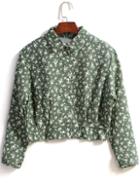 Romwe Long Sleeve Lapel With Buttons Crop Green Coat