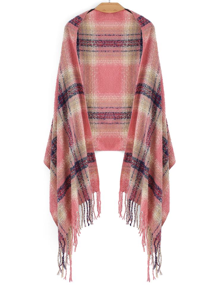 Romwe Plaid Tassel Patchwork Scarf