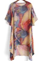 Romwe Dip Hem Abstract Print Top