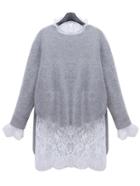 Romwe Long Sleeve Lace Top With Dip Hem Sweater