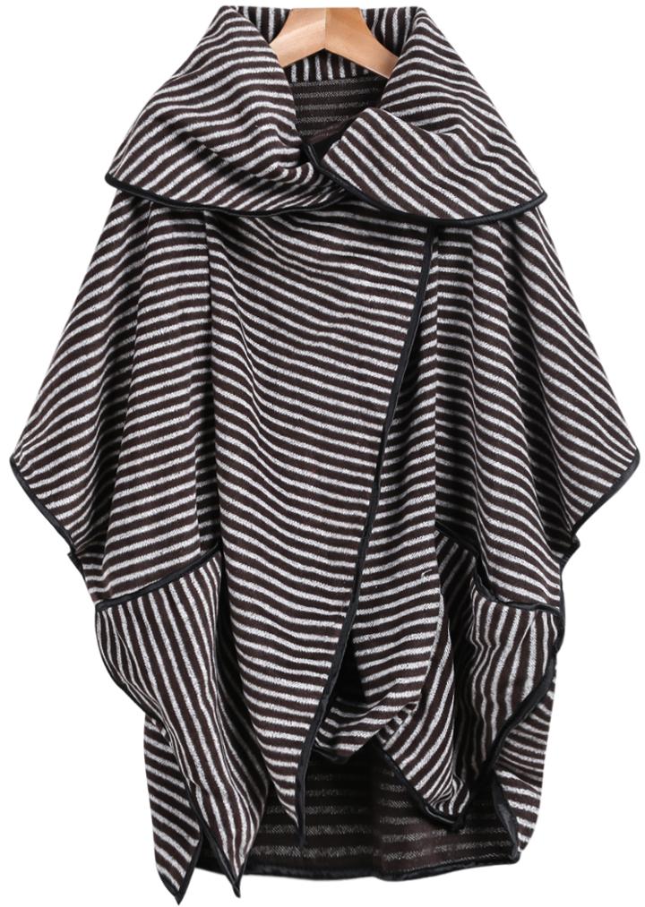 Romwe Lapel Striped Loose Coat