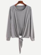 Romwe Grey Raglan Sleeve Knotted Sweatshirt