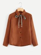 Romwe Tie Neck Single Breasted Shirt