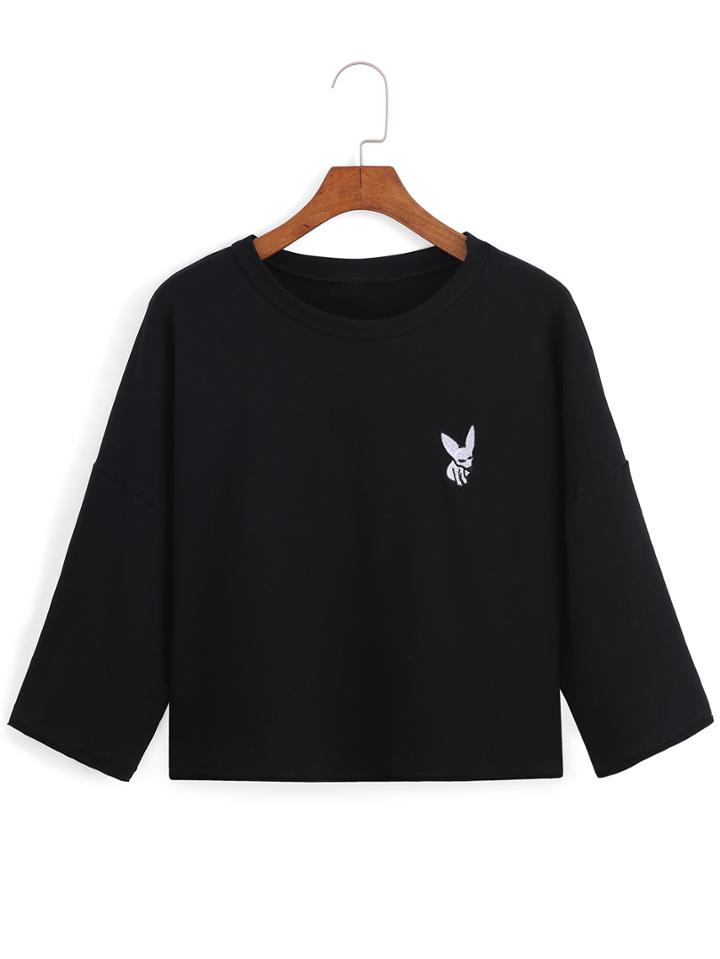 Romwe Dog Embroidered Loose T-shirt