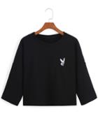 Romwe Dog Embroidered Loose T-shirt
